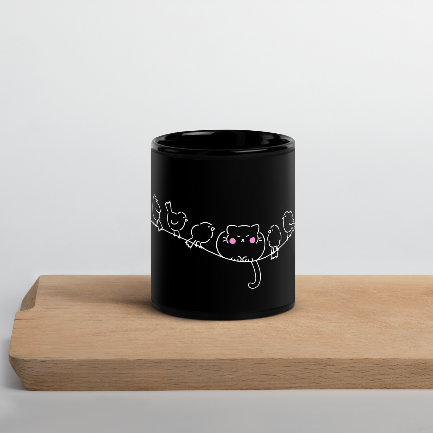 Cat on a wire Black Mug