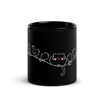 Cat on a wire Black Mug