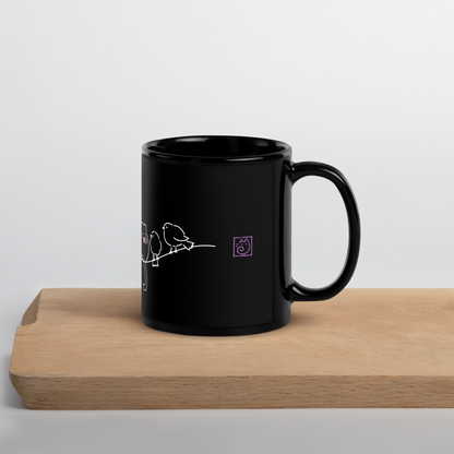 Cat on a wire Black Mug