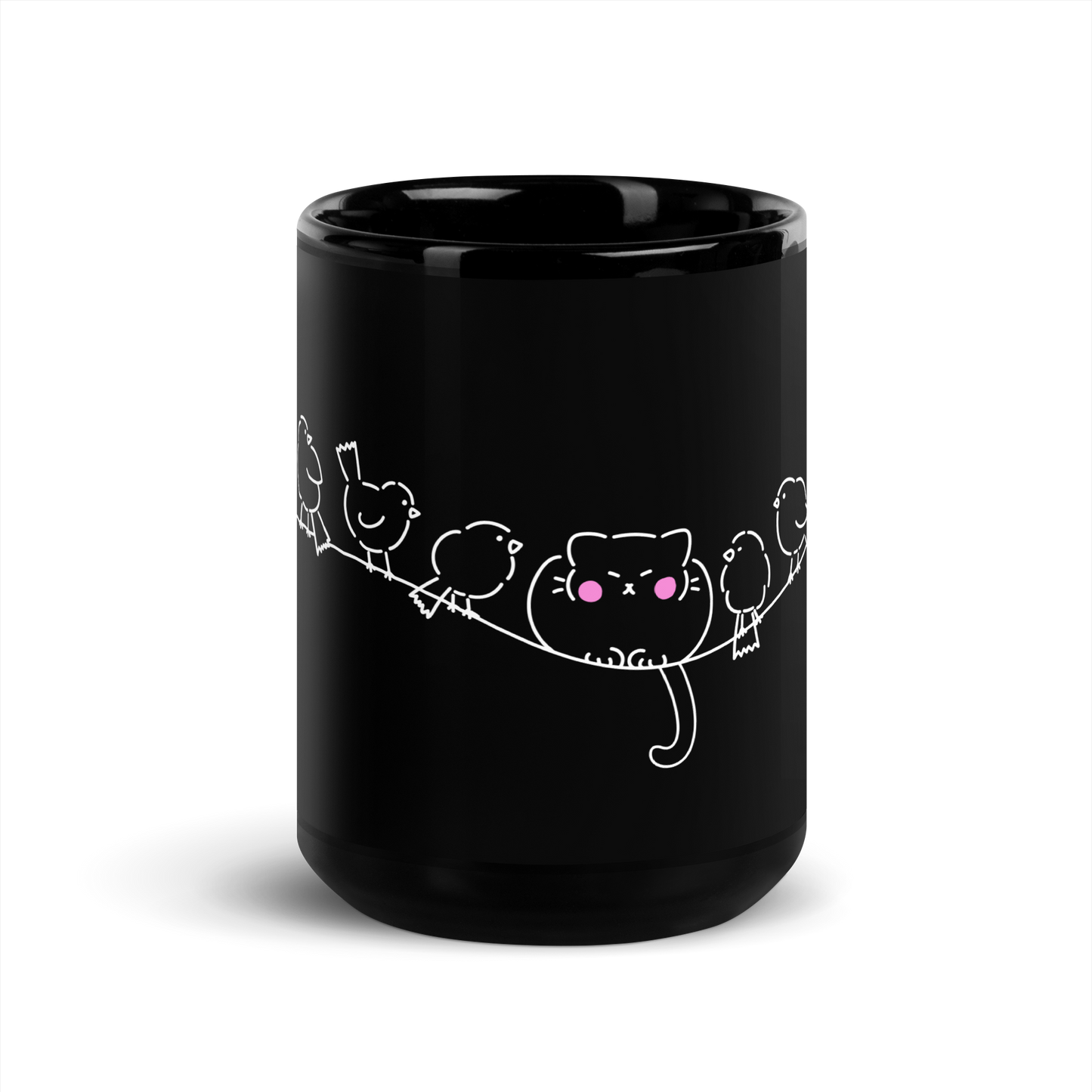 Cat on a wire Black Mug
