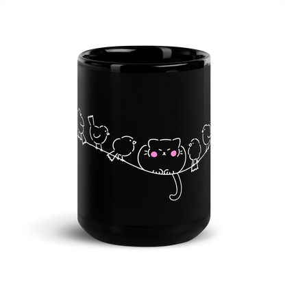 Cat on a wire Black Mug
