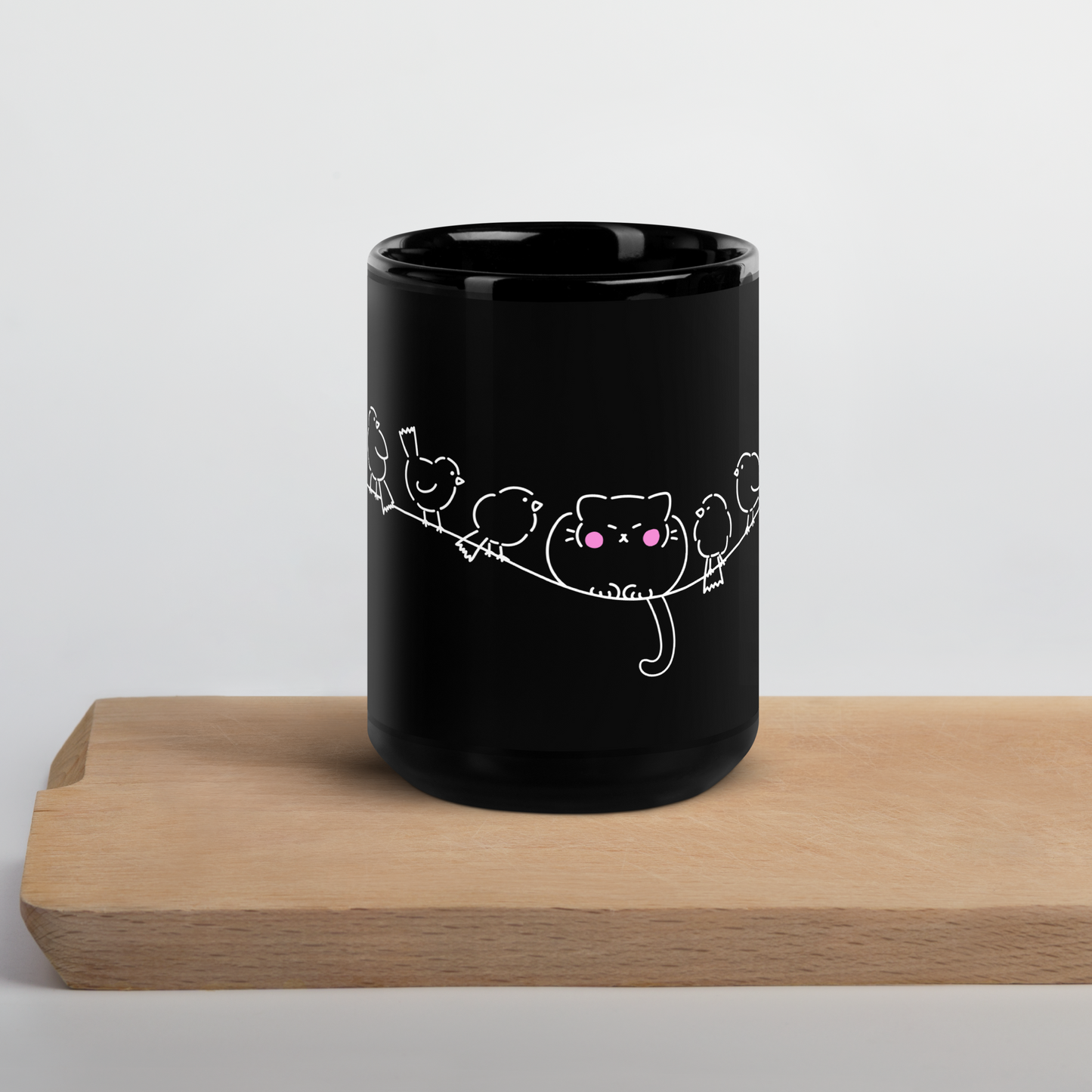 Cat on a wire Black Mug