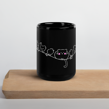 Cat on a wire Black Mug