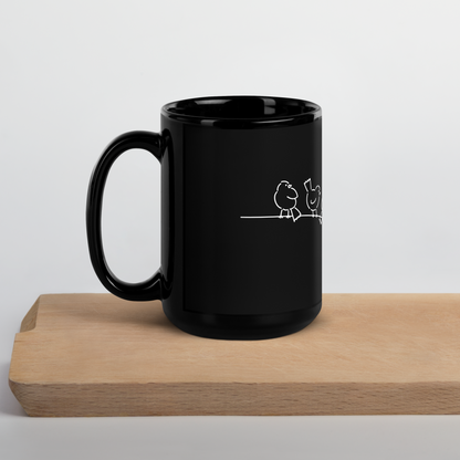 Cat on a wire Black Mug
