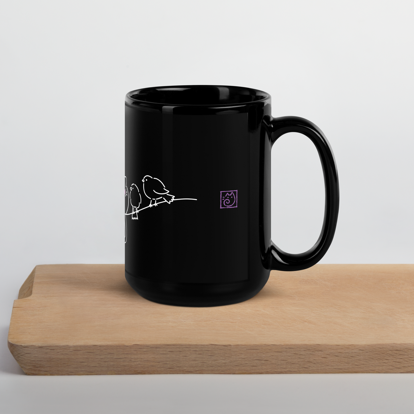 Cat on a wire Black Mug